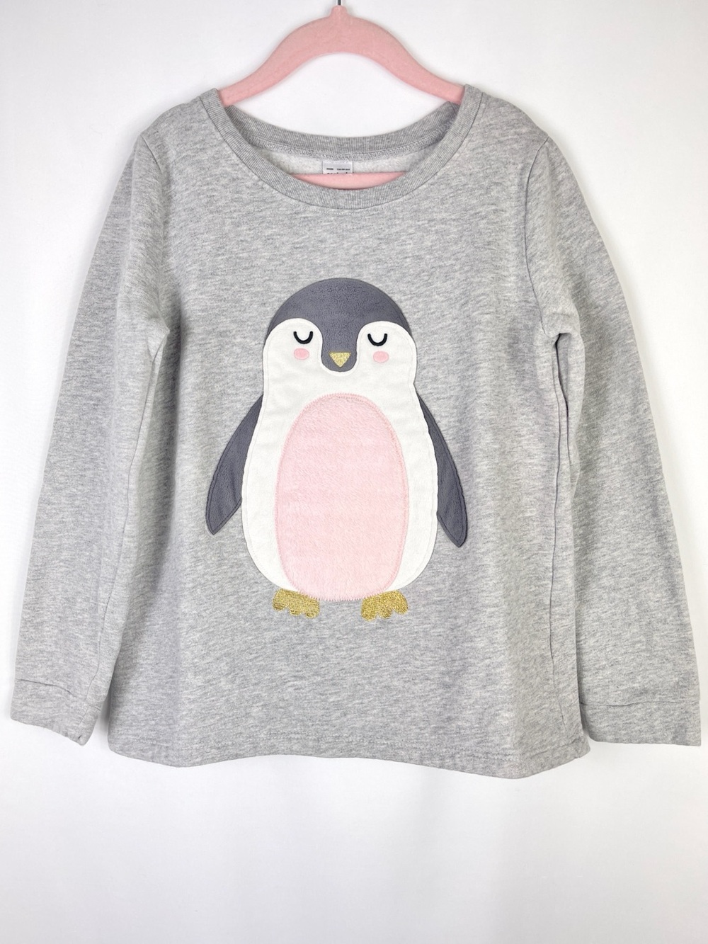 Carters KID Gray Pink Penguin Glitter Fleece Sweatshirt Pullover Girls 10/12